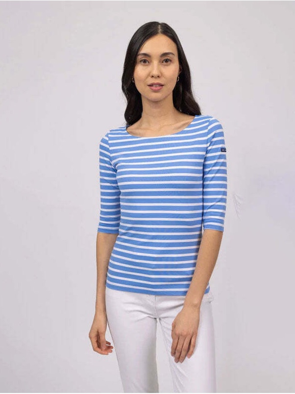 Saint Hames Garde Cote III Striped Boatneck Top in Blue and White Breton Tee